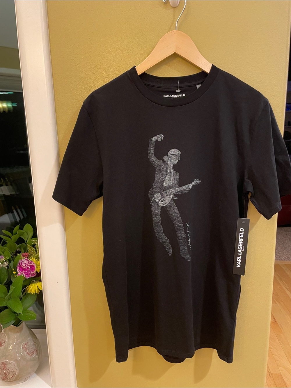 NWT Karl Lagerfeld Black Tee with Guitarist Graphic